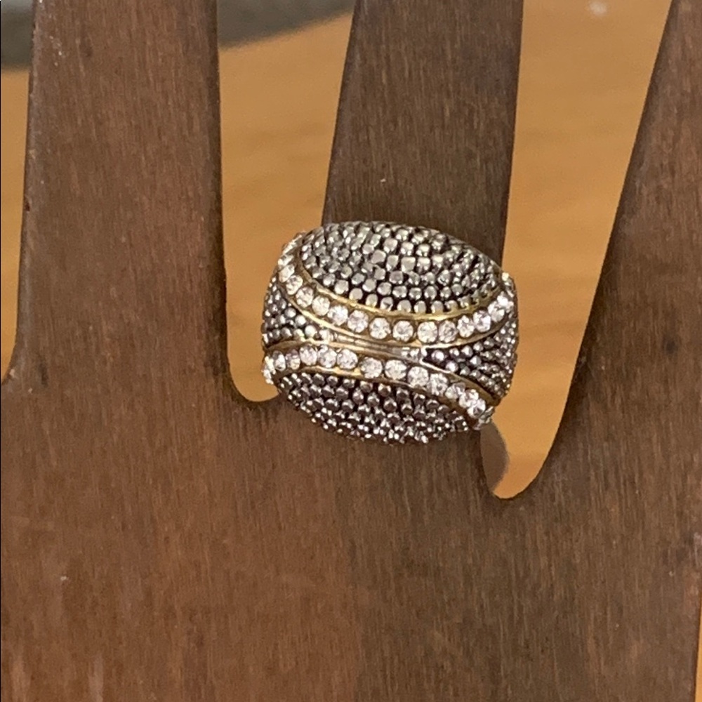Silver & Gold Crystal Dome Ring Nailhead Women's Size 5 NWT Statement Bold - Picture 2 of 6